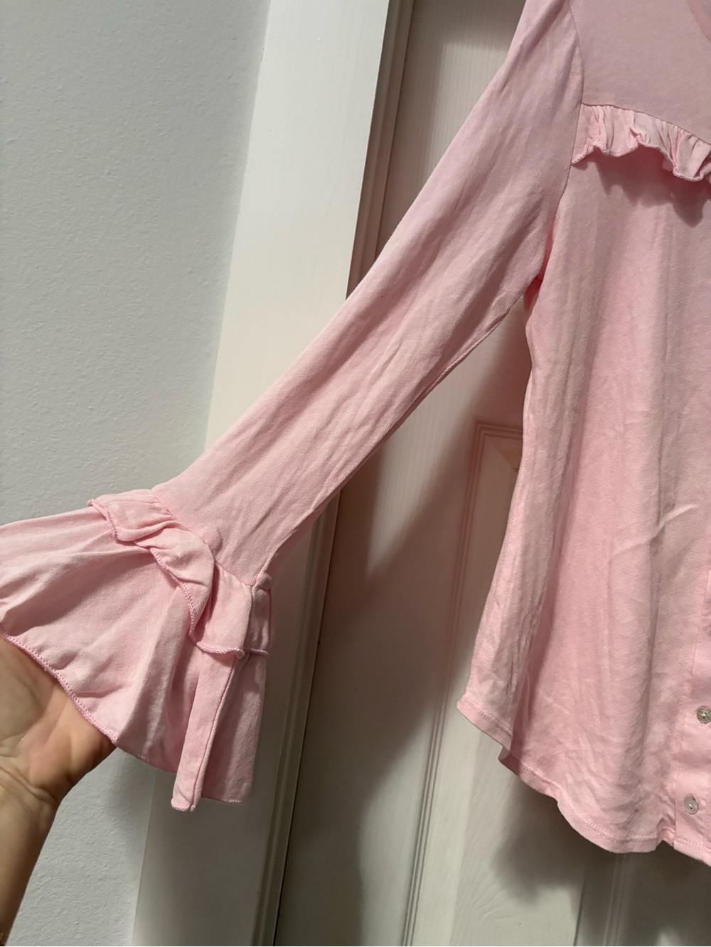 Chaser Pale Pink Ruffle Button-Down Top - Picture 2 of 12